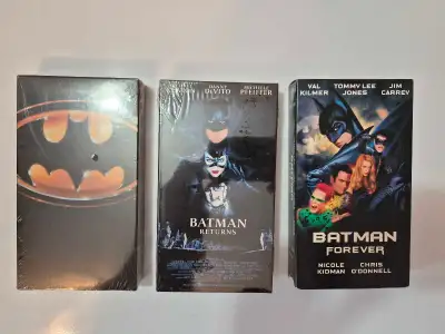Batman (sealed), Batman Returns (sealed) & Batman Forever VHS/cassette collection - complete set Bat...
