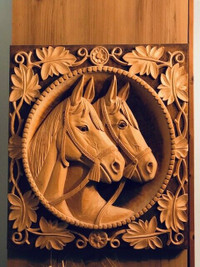 Stunning horse head wood carving wall decor