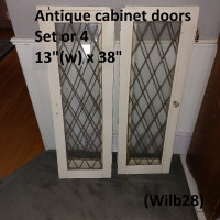Antique Cabinet Door Set - Diamond Shape Leaded Glass, 38(w)x 18