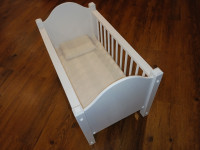 Wooden doll bed crib. Hand crafted. Excellent condition, as new