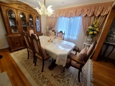 Vintage Solid Wood Dining Room Set with Matching China Cabinet, View more