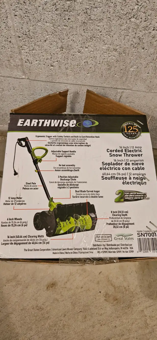 Earthwise SN70016 Corded Electric Snow Shovel Blower, Brand New in Snowblowers in Markham / York Region - Image 8