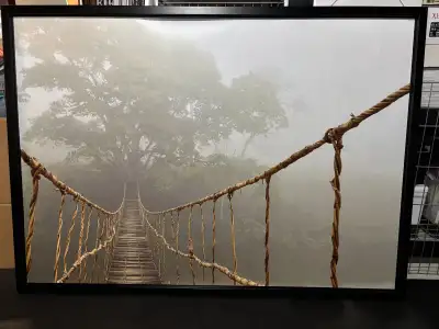 Rope bride hanging canvas with black metal frame from IKEA, we no longer have a place for it. 55” wi...