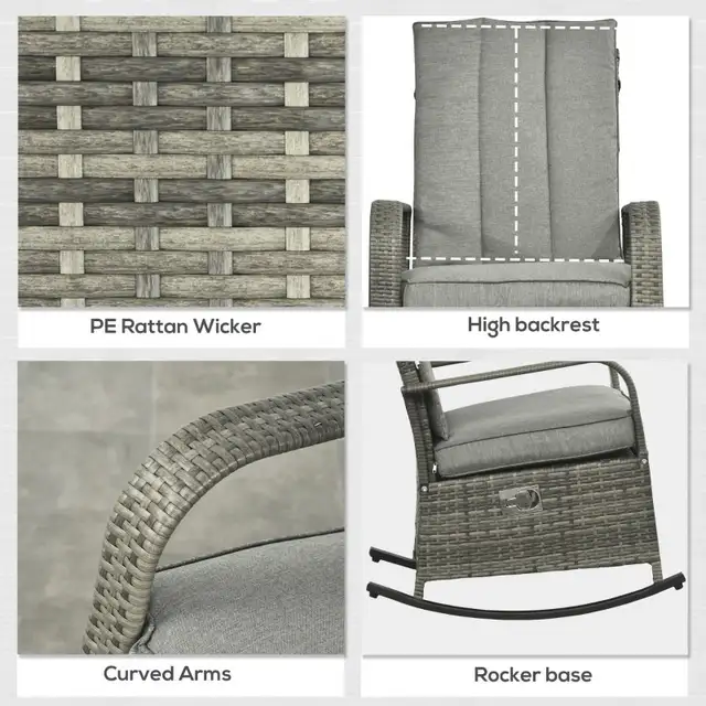 Outdoor Wicker Rocking Chair, Patio PE Rattan Recliner Chair in Chairs & Recliners in Markham / York Region - Image 8