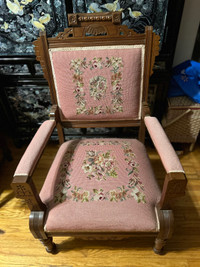 Vintage armchair with needlepoint covers seat and back