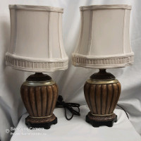 Pair of contemporary desk or bedside lamps, w/ shades and bulbs