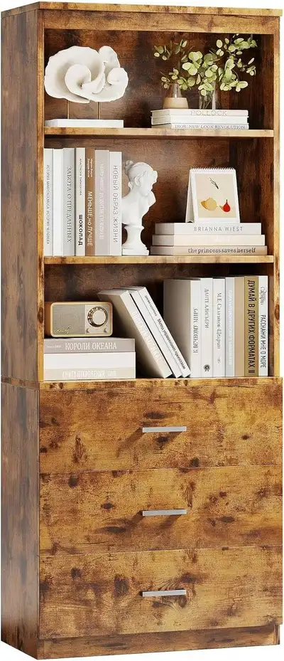 New - Flrrtenv 71" Bookshelf cabinet with 3 Wooden Drawers, View more