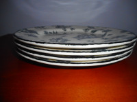 Set of 4 Wood & Sons Black & White Toile De Jouy Dinner Plates E