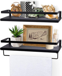 Biewoos Modern Floating Shelves with Rail， Wall Mounted