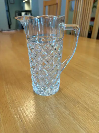 Vintage Crystal Pitcher 6.25" Clear Glass  Diamond Pattern, View more