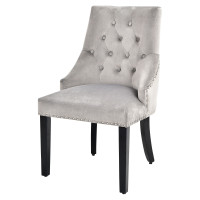Velvet Dining Chair Upholstered Tufted Armless w/ Nailed Trim &