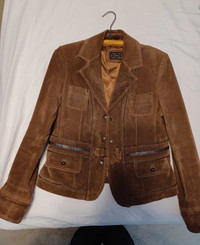 EMC Brown Leather Jacket Coat Winter Fall Womens Medium