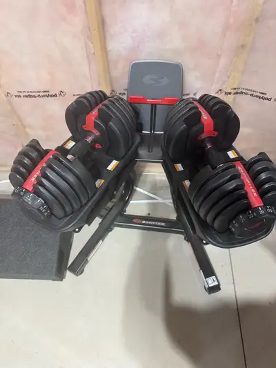 Bowflex (52.5) weight package with media stand and bench, View more