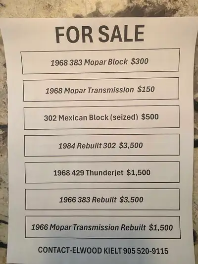 Prices for cars and parts in the pictures