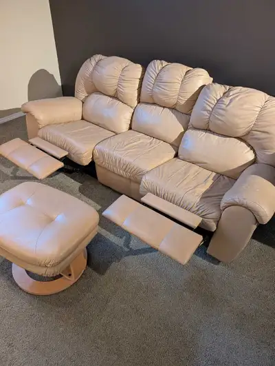 Free recliner couch and matching footrest. Pick up ONLY. Definitely used (see photos) but it is stil...