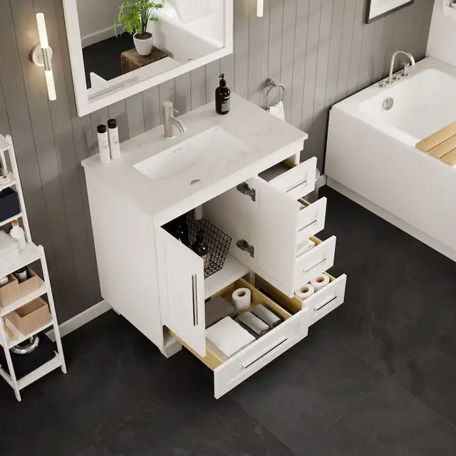 30” Bathroom Vanity with Carrara Quartz Top – Brand New in Cabinets & Countertops in Oakville / Halton Region - Image 9