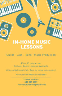 Private Music Lessons - Guitar , Bass, Piano, Music Production