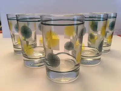 5 Vintage Mid Century glasses Atomic Starburst Barware, View more