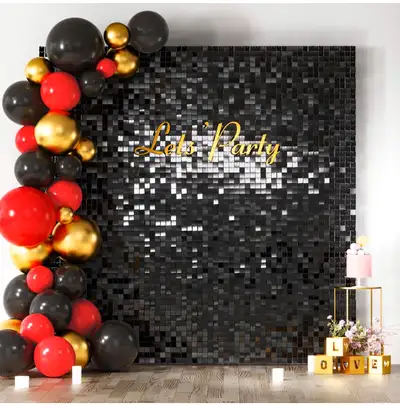 COKAOBE Black Shimmer Wall Backdrop, 30PCS Square Sequin Shimmer, View more