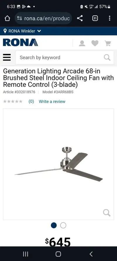 Arcade 68-inch Indoor Brushed Steel Ceiling Fan, View more