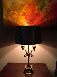 French Brass two Candle Lamp with Original Prism Shade