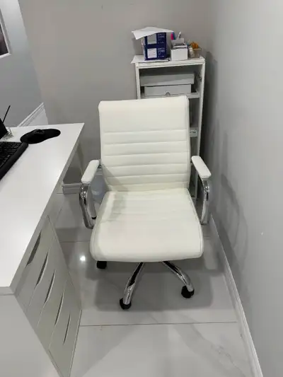 White Office Desk and Chair Set – Great Condition, View more