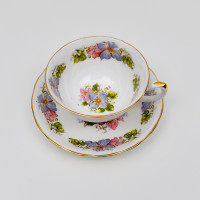 Finest Bone China Royal Imperial H Pink & Purple Flowers Teacup