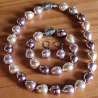 "Large Pearl" necklace, bracelet, earrings SET