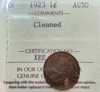 1923 Canada 1 Cent ICCS AU50 - cleaned