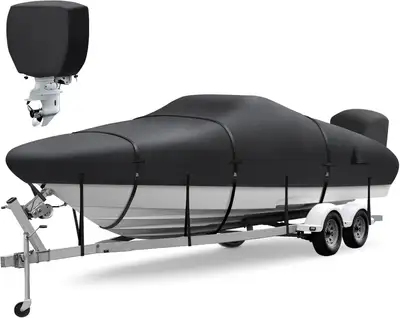 NEUF: Housse bateau imperméable 1200D 20-22"x100" +cache moteur, View more