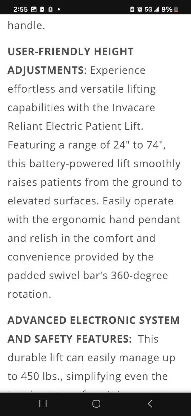 Invacare Reliant 450 Battery Powered Lift in Health & Special Needs in Windsor Region - Image 4
