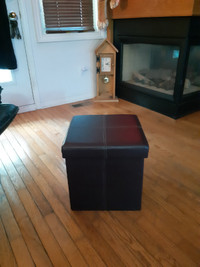 BROWN LEATHER OTTOMAN  (FOLDABLE AND WITH STORAGE)$20 & FIRM!
