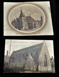 Two Vintage Postcards of Churches - Calgary and Brandon - 1900's
