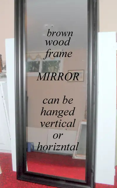 Brown wood framed wall mirror, 2'x7', hang tall or wide any room, View more