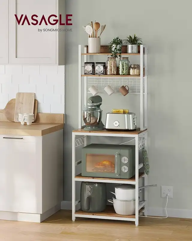 Hutch Bakers Rack with Power Outlet, 14 Hooks Microwave Stand, A in Hutches & Display Cabinets in Markham / York Region - Image 3