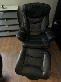 Leather swivel chair and ottoman 