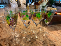 8 Hand painted wine glasses