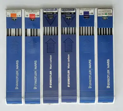 Staedtler Lead- 2mm Refills - 7H, 2B, HB, 2H, H Refill Mars carbon lead, 2mm leads for Leader holder...