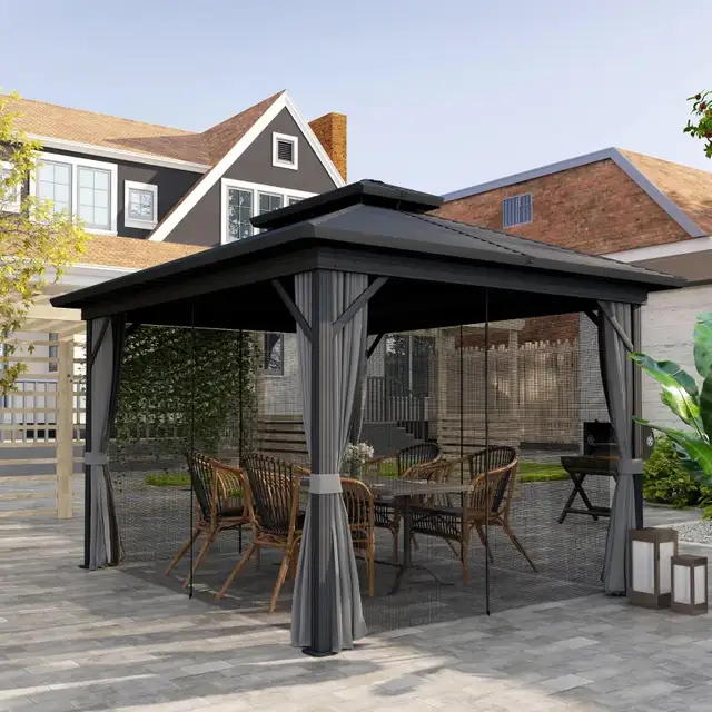 10' x 12' Hardtop Gazebo, Sun Shelter with Double Tier Metal Roo in Patio & Garden Furniture in Markham / York Region - Image 9