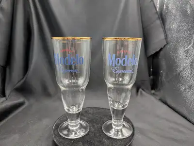 Modelo Especial Gold Rimmed Footed Pilsner Beer Glasses Pair, View more