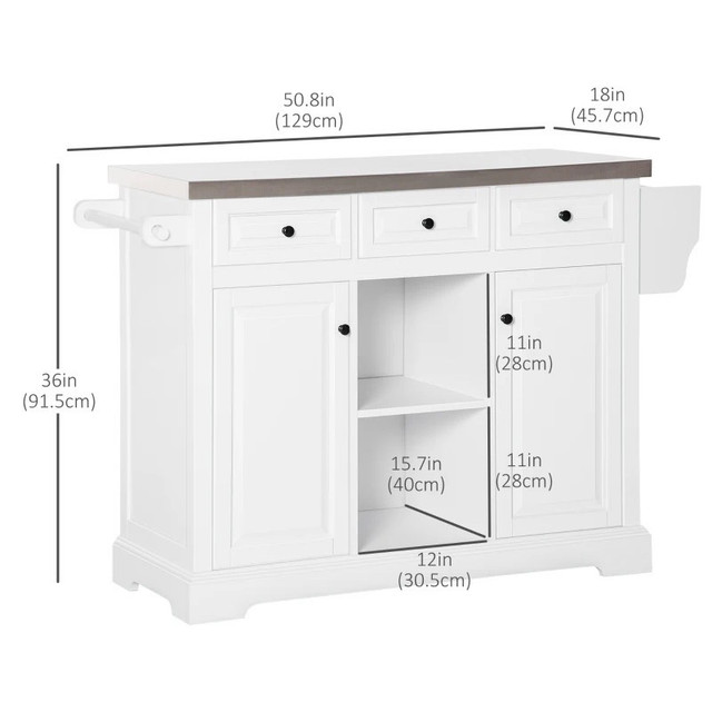 Kitchen Island on Wheels with Stainless Steel Top, Spice Rack, D in Kitchen & Dining Wares in Markham / York Region - Image 3