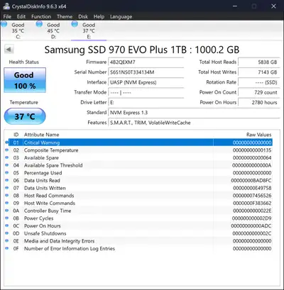 Samsung 1TB 970 EVO Plus MVMe SSD. Used for 4 months then picked up a 2TB drive. See photo's for dis...
