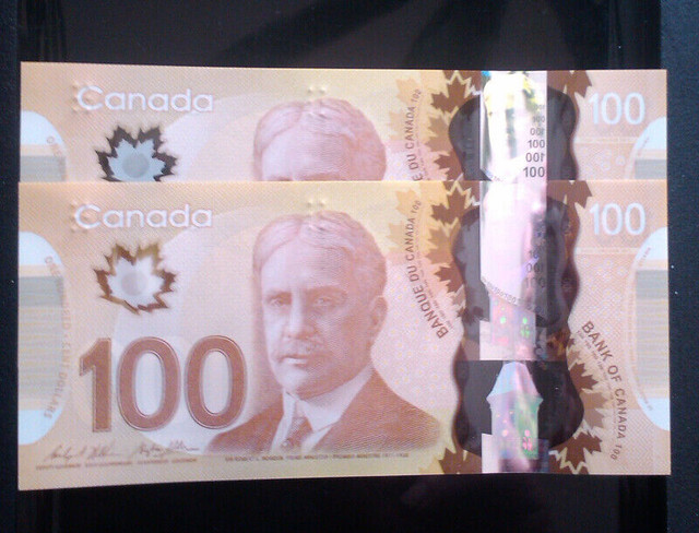 2 UNCIRCULATED SEQUENTIAL 2011 CANADIAN $100 DOLLAR BANKNOTES in Arts & Collectibles in City of Toronto - Image 3