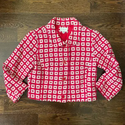 NWOT Short Jacket Blazer-Pinky Red /White Embroider-Cotton-Small, View more