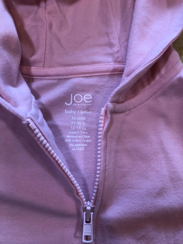 Girls Joe Fresh Pink Cotton Zip up hoodie - NWOT - 12-18 mths in Clothing - 12-18 Months in Calgary - Image 3