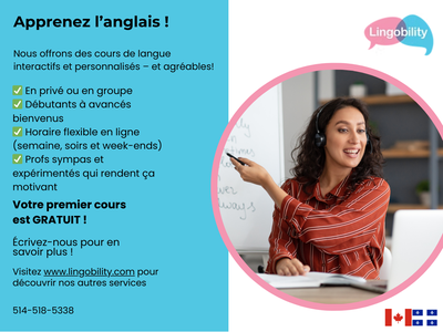 Cours d’anglais en ligne | English Lessons | Starting at 25 $, View more