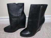 Bottes en cuir talon compensé / Leather ankle wedge boots