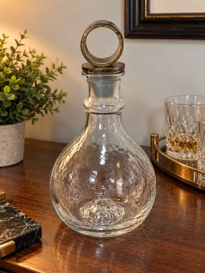 Decorative Hammered Glass Decanter with Ring Stopper, View more