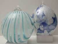 2 LOCAL ARTISAN BLOWN GLASS HANGING ORNAMENTS