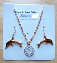 Dolphins Earrings & Clock Necklace set *SALE!